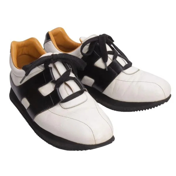 エルメスHERMES クイッカーレザーシューズ 白黒キャメル38 1/2(25cm位