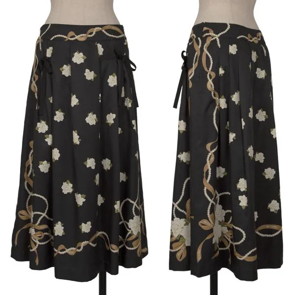 インゲボルグINGEBORG プリーツフラワープリントスカート 黒9 (K-145507)