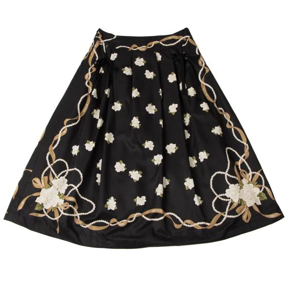 インゲボルグINGEBORG プリーツフラワープリントスカート 黒9 (K-145507)