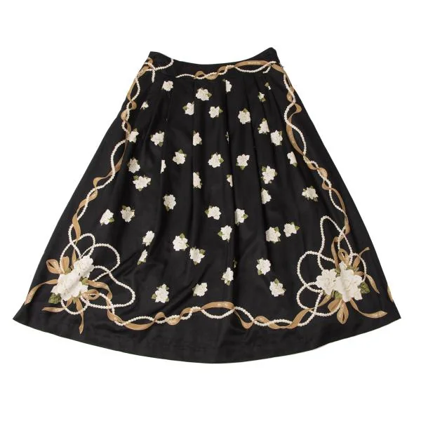 インゲボルグINGEBORG プリーツフラワープリントスカート 黒9 (K-145507)