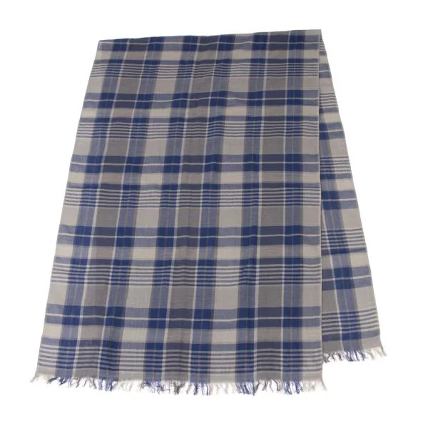 セオリーTheory コットンチェック大判ストール 青グレー (K-146378)