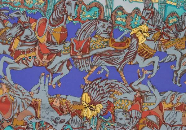 エルメスHERMES カレ90 TOURNEZ MANEGE メリーゴーランド スカーフ 青