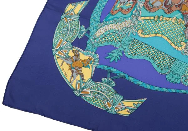 エルメスHERMES カレ90 TOURNEZ MANEGE メリーゴーランド スカーフ 青