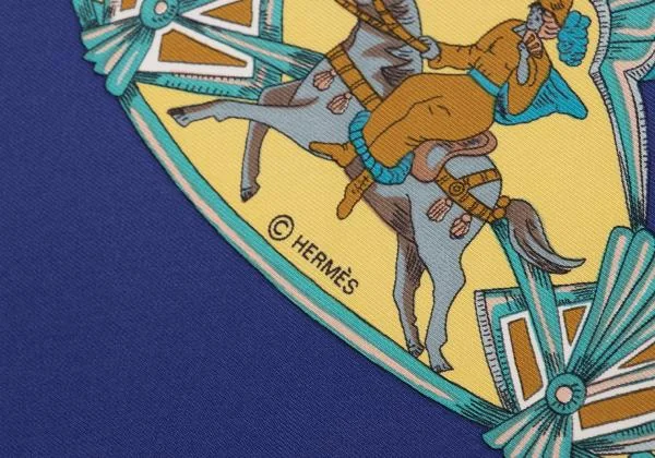 エルメスHERMES カレ90 TOURNEZ MANEGE メリーゴーランド スカーフ 青