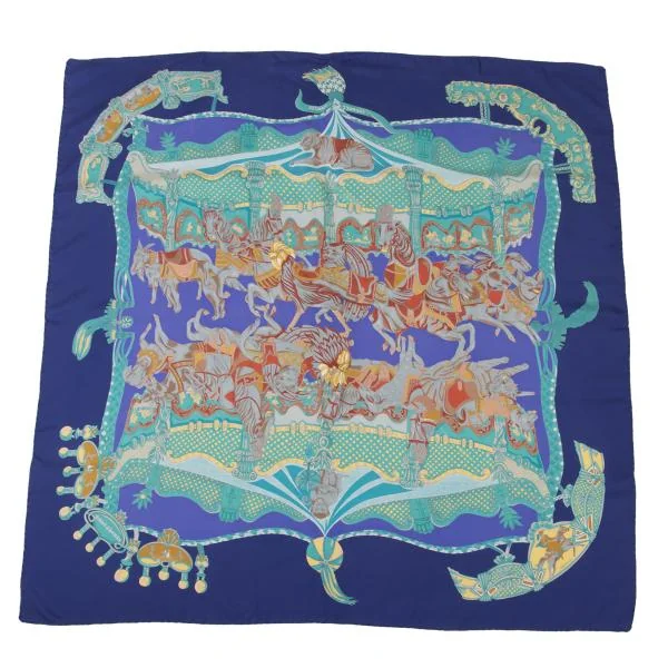 エルメスHERMES カレ90 TOURNEZ MANEGE メリーゴーランド スカーフ 青