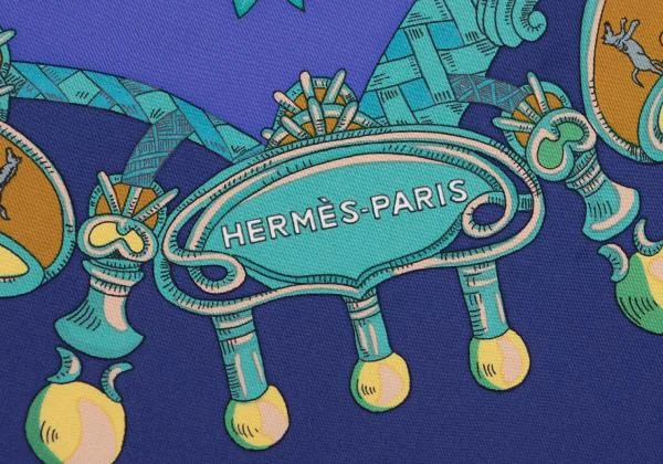 エルメスHERMES カレ90 TOURNEZ MANEGE メリーゴーランド スカーフ 青