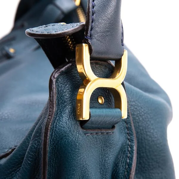 クロエChloe マーシー フラップデザインレザーハンドバッグ ブルー (K