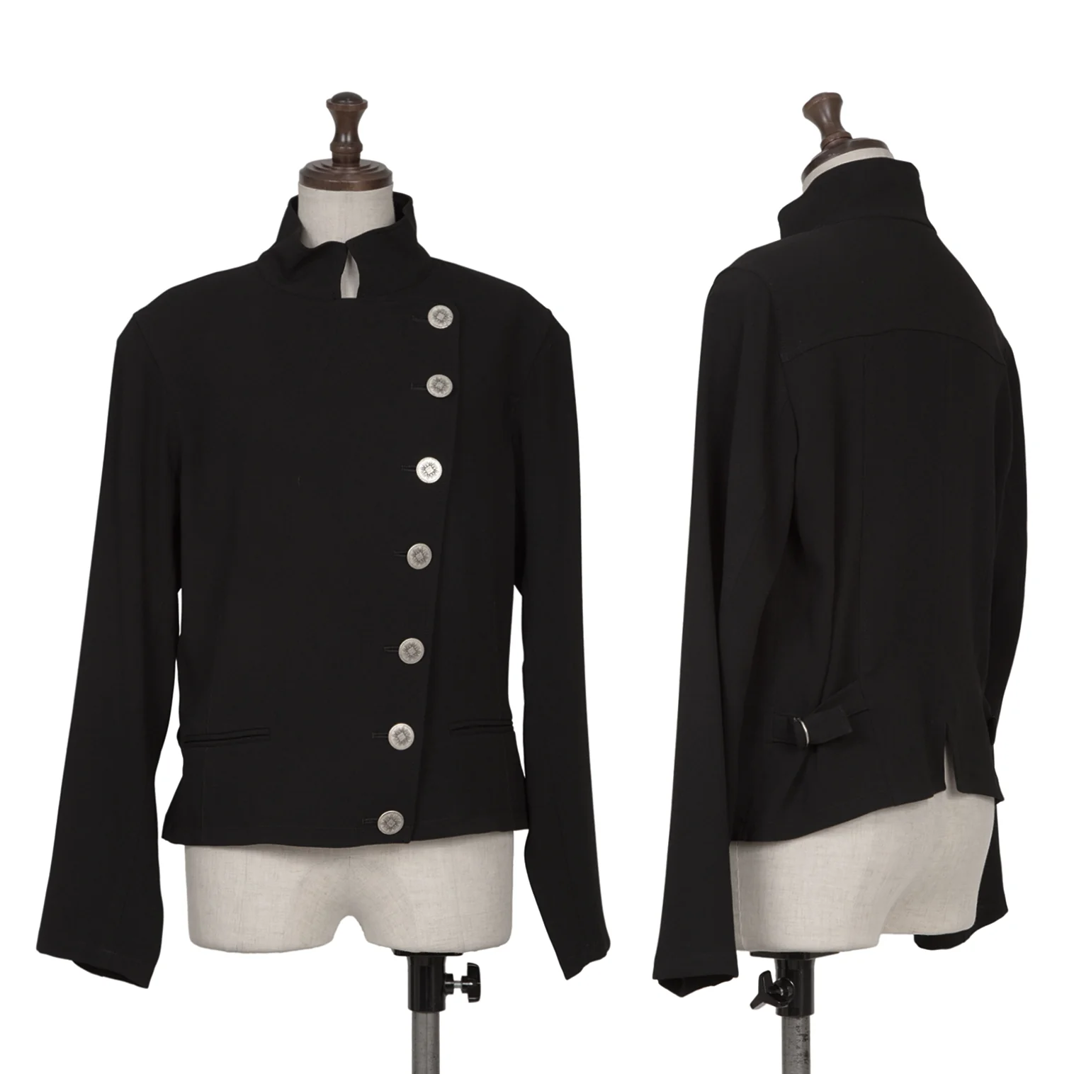 agnes b. Metal Button Stand Collar Napoleon jacket Black 36 (K-152093)