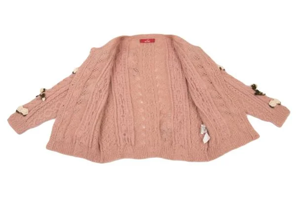 ピンクハウスPINK HOUSE 薔薇コサージュケーブルニットカーディガン