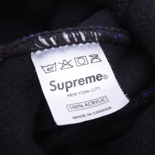 シュプリームSUPREME ポンポン付きチェックニットキャップ 黒青 (K-152405)