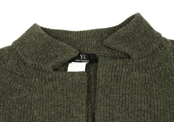 ワイズY's ウールピン留めニットコート カーキ3 (K-153587)