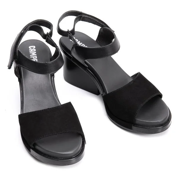 カンペールCAMPER レザー切替ヒールサンダル 黒38(24.5cm位) (K-154890)