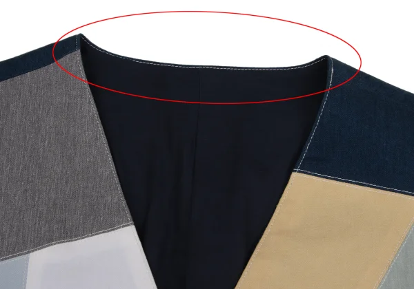 パパスPapas コットリネンカラフルパッチワークベスト 紺マルチ50L (K