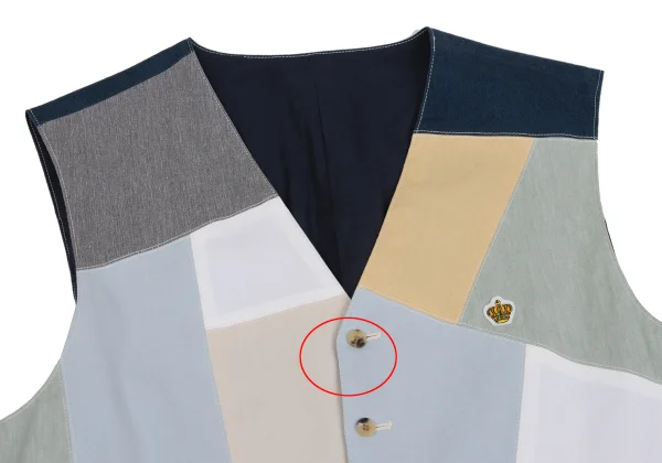 パパスPapas コットリネンカラフルパッチワークベスト 紺マルチ50L (K