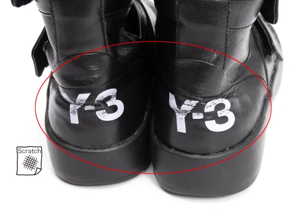 ワイスリーY-3 レザーベルクロハイカットスニーカー 黒UK6D (25位) (K