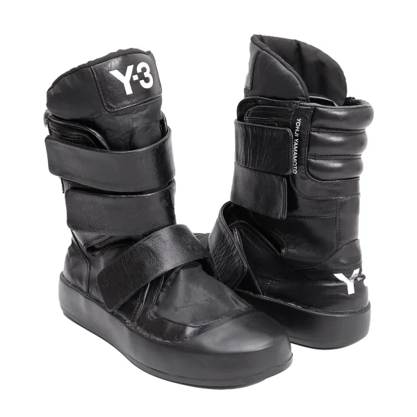 ワイスリーY-3 レザーベルクロハイカットスニーカー 黒UK6D (25位) (K