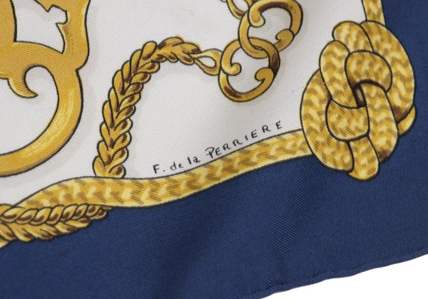 エルメスHERMES カレ90 Equitation Japonaise シルクスカーフ 紺他 (K