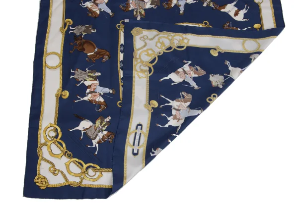 エルメスHERMES カレ90 Equitation Japonaise シルクスカーフ 紺他 (K
