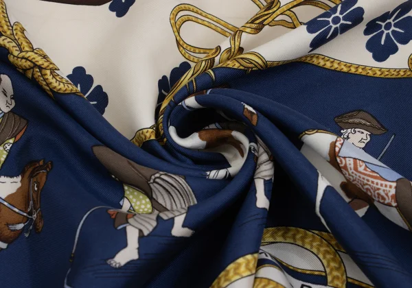 エルメスHERMES カレ90 Equitation Japonaise シルクスカーフ 紺他 (K
