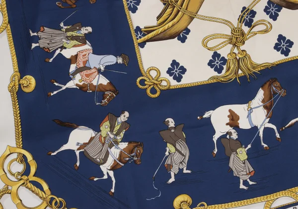 エルメスHERMES カレ90 Equitation Japonaise シルクスカーフ 紺他 (K