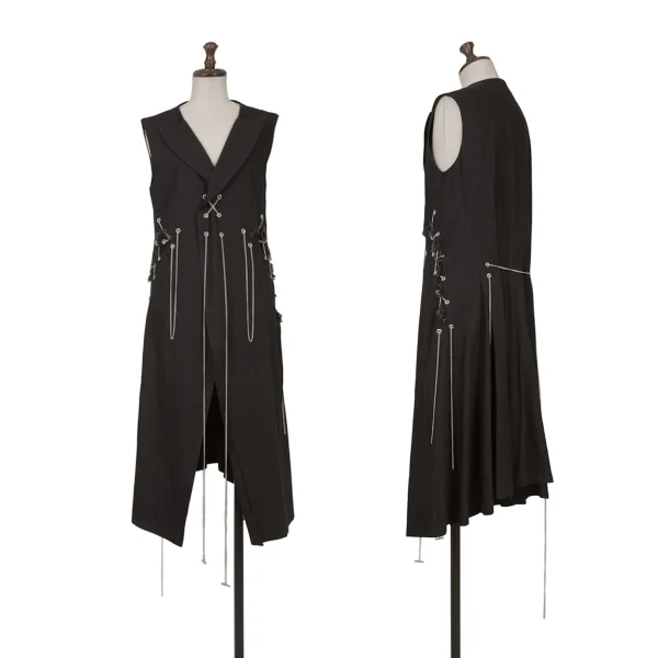 リミフゥLIMI feu チェーン装飾ロングジレベスト 黒2 (K-162878)