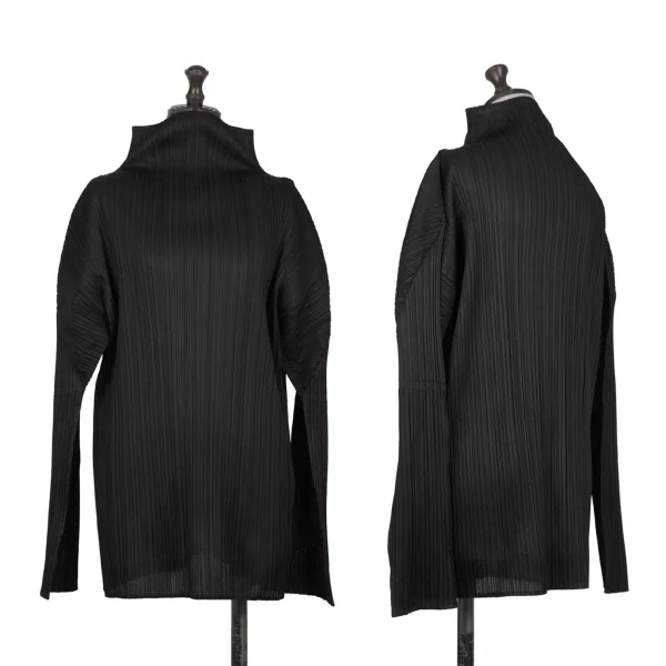プリーツプリーズPLEATS PLEASE プリーツハイネック長袖カットソー 黒4