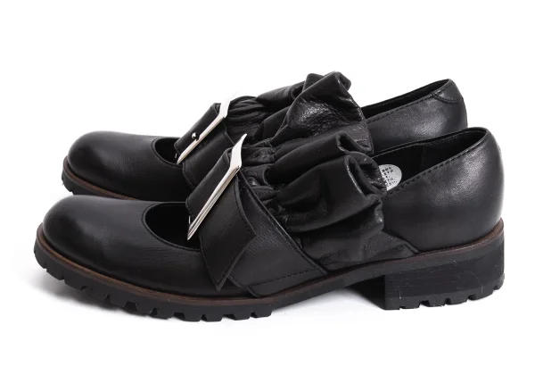 リミフゥLIMI feu フリルベルトデザインレザーシューズ 黒S(24cm位) (K