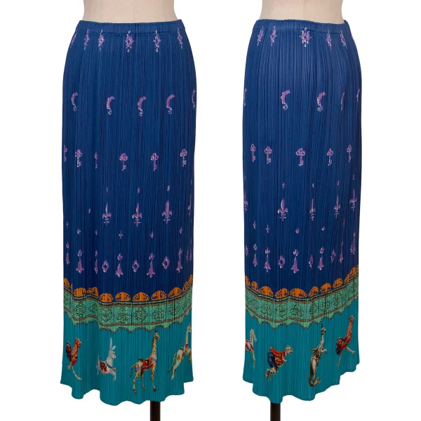 プリーツプリーズPLEATS PLEASE メルヘンプリントスカート 青他4 (K