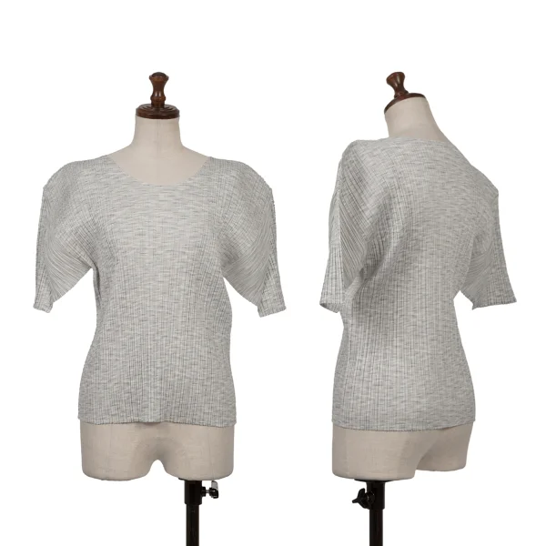 PLEATS PLEASEライトグレー プリーツデザイン 半袖シャツ サイズ3