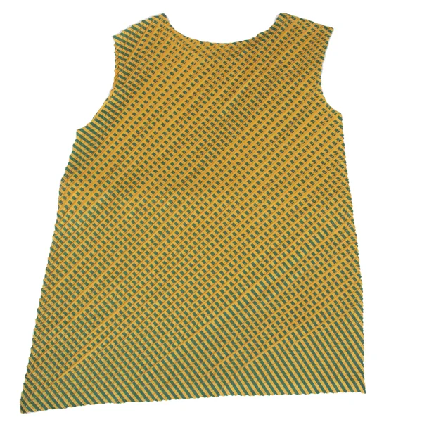 プリーツプリーズPLEATS PLEASE チェック斜行プリーツノースリーブ