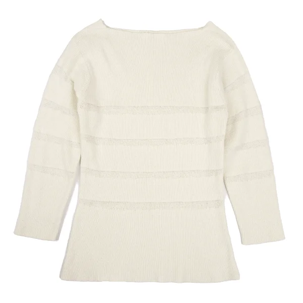 ヘルムートラングHELMUT LANG 透かしボーダー織りボートネックニット