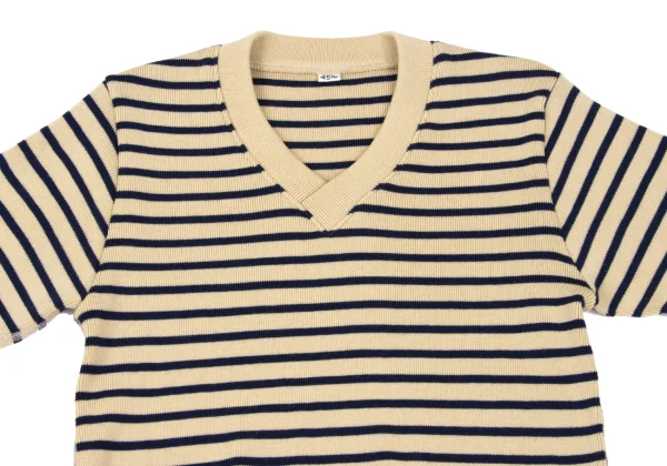 45rpm 45R ウールボーダーVネックニットセーター ベージュ紺2 (K-167961)