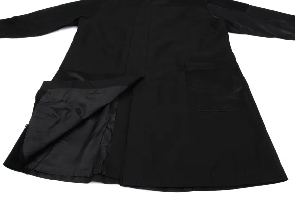 ワイズY's コットン異素材パッチワークデザインノーカラーコート 黒2