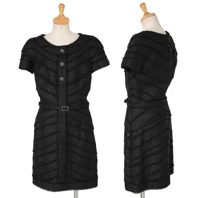 シャネルCHANEL フレンチスリーブツイードワンピース 黒38 (K-102906)
