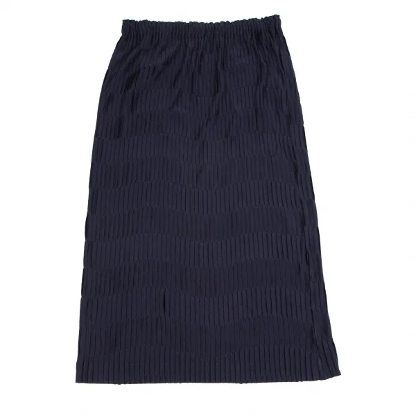 イッセイミヤケISSEY MIYAKE ボーダープリーツ切替スカート 紺M位 (K