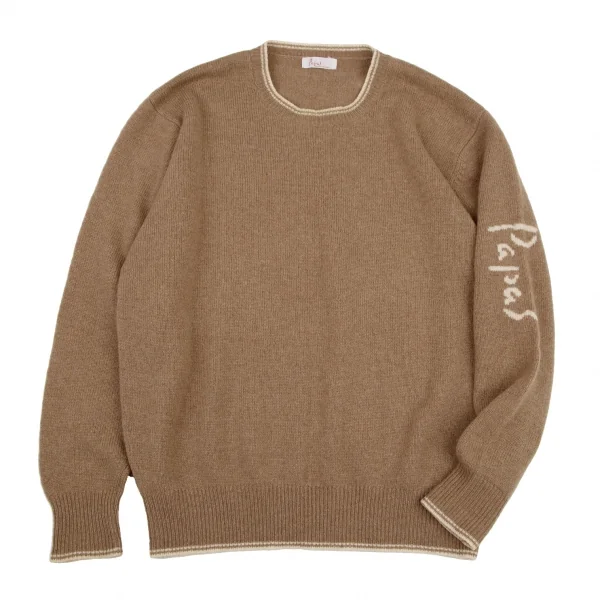 パパスPapas ウール袖ロゴラインニットセーター ベージュM (K-107897)