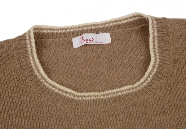 パパスPapas ウール袖ロゴラインニットセーター ベージュM (K-107897)