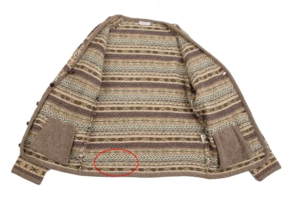 パパスPapas ウールくるみボタンフェアアイルニットカーディガン