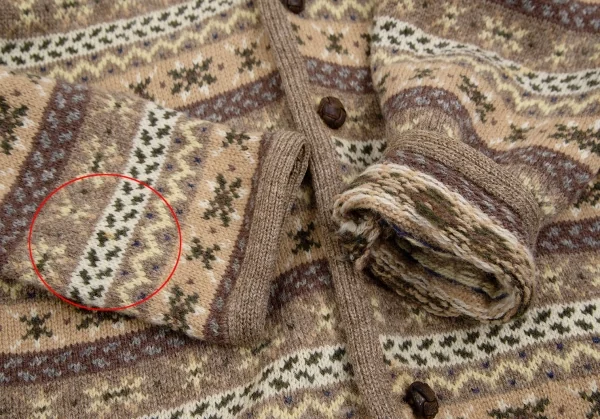 パパスPapas ウールくるみボタンフェアアイルニットカーディガン