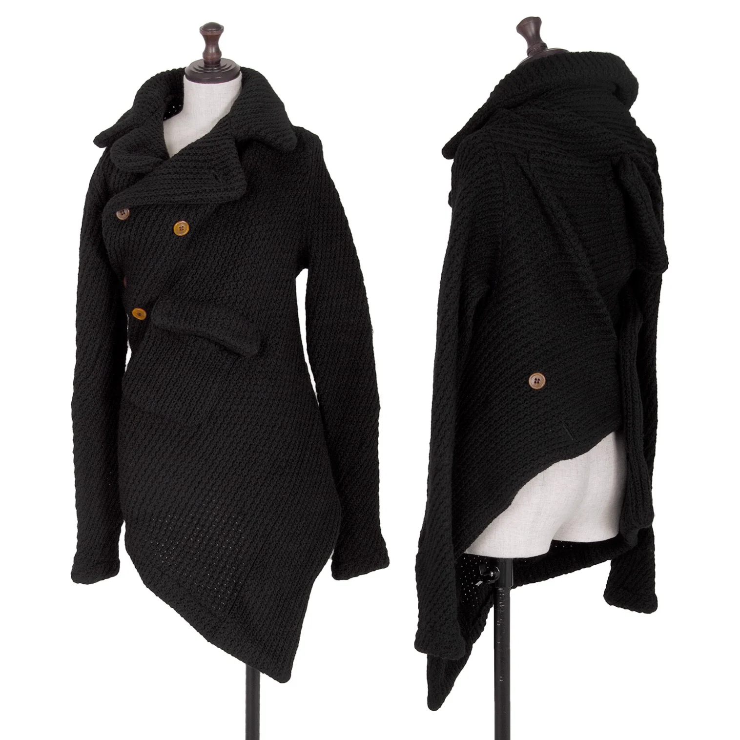 COMME des GARCONS Asymmetry Twist Knit Coat Black M (K-109056)