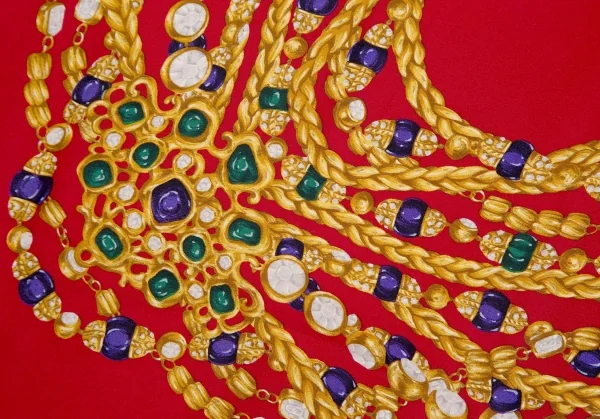 シャネルCHANEL 宝石チェーンプリント大判スカーフ 赤 (K-109630)