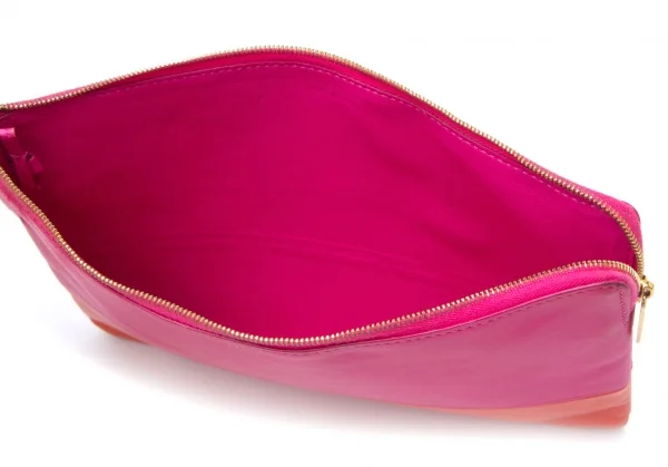 セリーヌCELINE バイカラーレザークラッチバッグ ピンクオレンジ (K