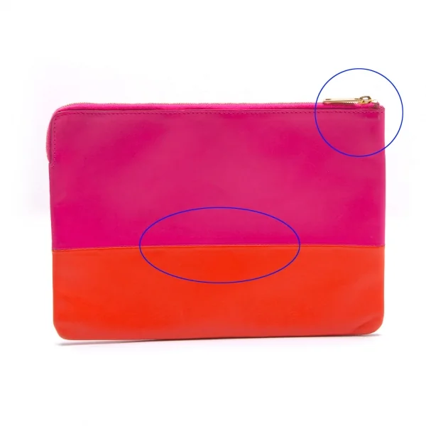 セリーヌCELINE バイカラーレザークラッチバッグ ピンクオレンジ (K