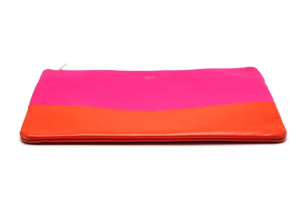 セリーヌCELINE バイカラーレザークラッチバッグ ピンクオレンジ (K