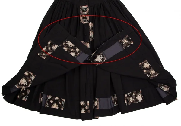 ピンクハウスPINK HOUSE フラワーパッチワーク前ボタンスカート 黒M位