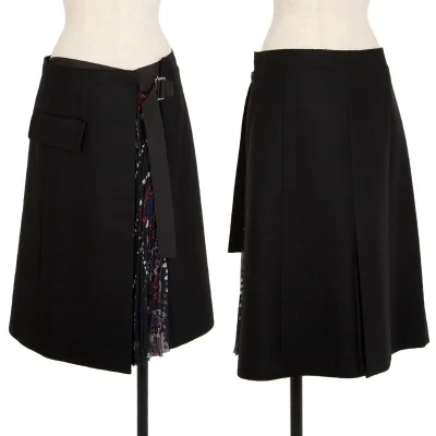 サカイsacai ウールチョークストライプ断ち切りプリーツスカート 紺