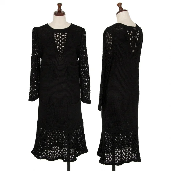 シャネルCHANEL 透かし編みニットワンピース 黒38 (K-112980)
