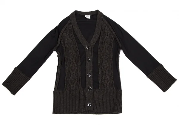 Jean-Paul GAULTIER FEMME Cable Knit Switching Cardigan Black,Brown