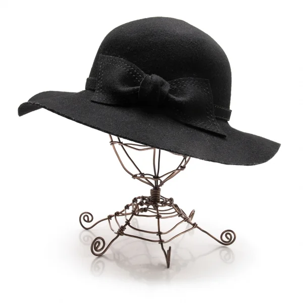 カシラCA4LA リボンデザインウールフェルトハット 黒 (K-113709)