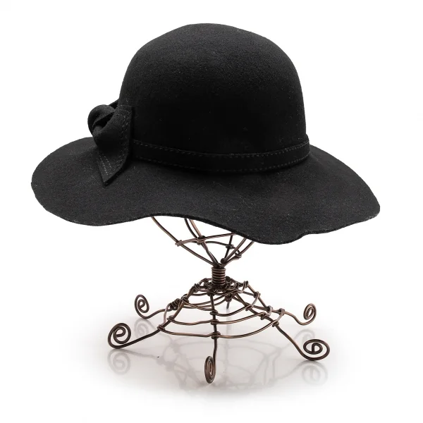 カシラCA4LA リボンデザインウールフェルトハット 黒 (K-113709)